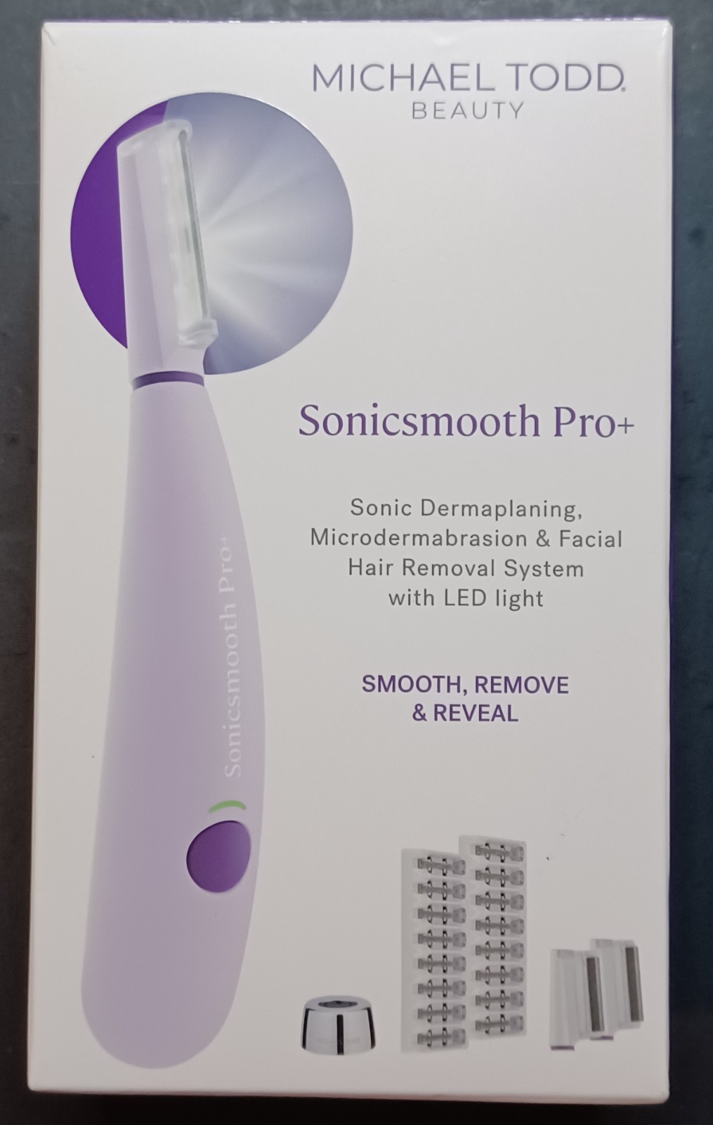 Michael Todd Sonicsmooth Pro+ Sonic Dermaplaning System Facial Hair Removal LED