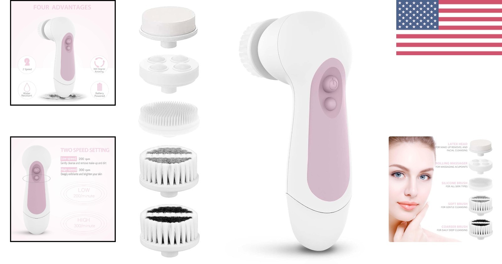 5-in-1 Waterproof Electric Facial Brush Set for All Skin Types: Spa Quality Care