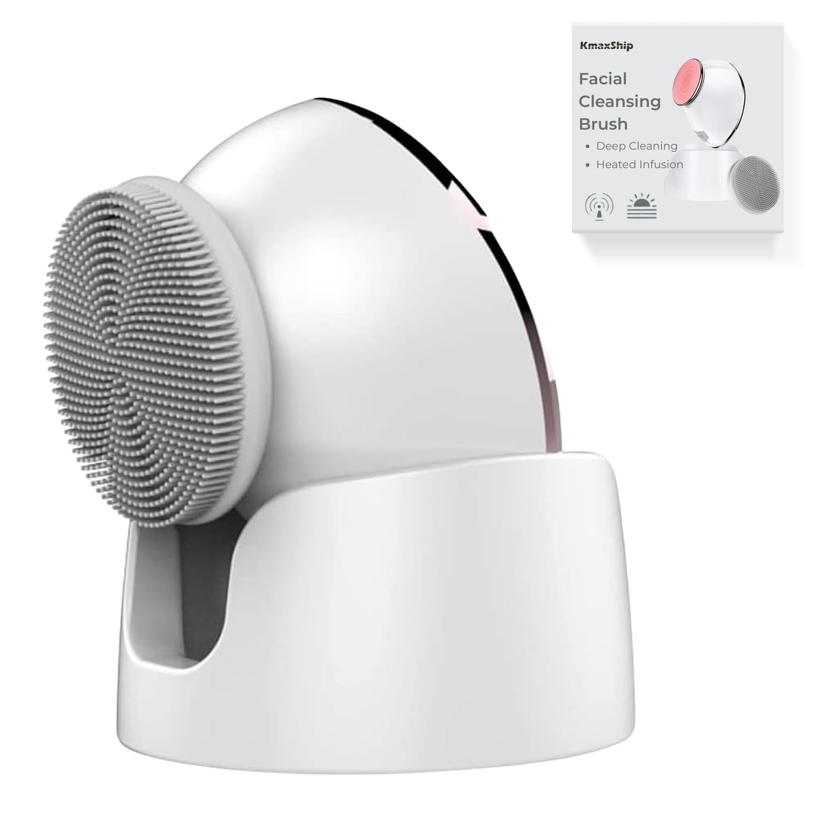 KmaxShip Face Scrubber, Exfoliate Brush, 2 in 1 Electric Vibration White