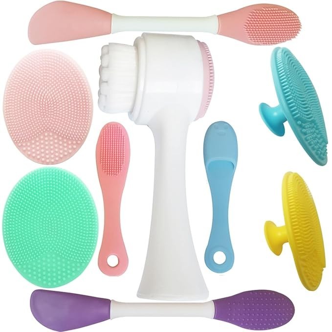 Manual Facial Cleansing Brush Set 9 Pack Silicone Face Scrubber Deep Pore