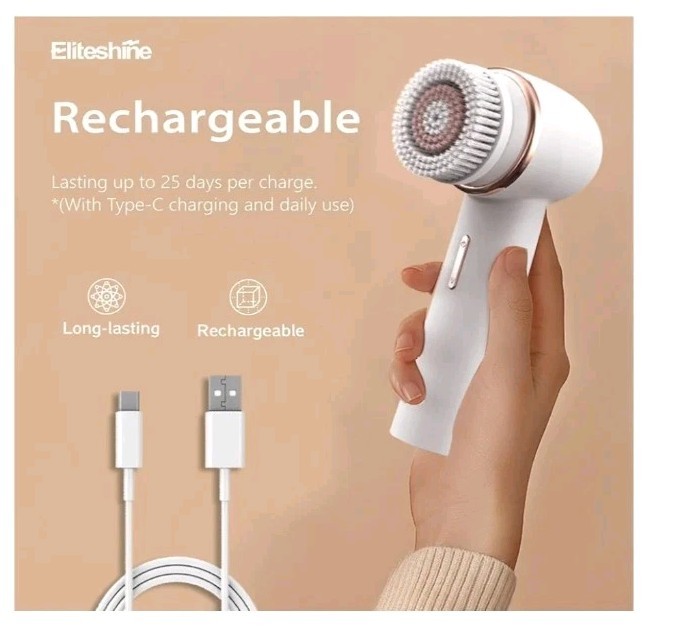 Electric Facial Cleansing Silicone Bristle heads, Rechargeable Scrubber Against