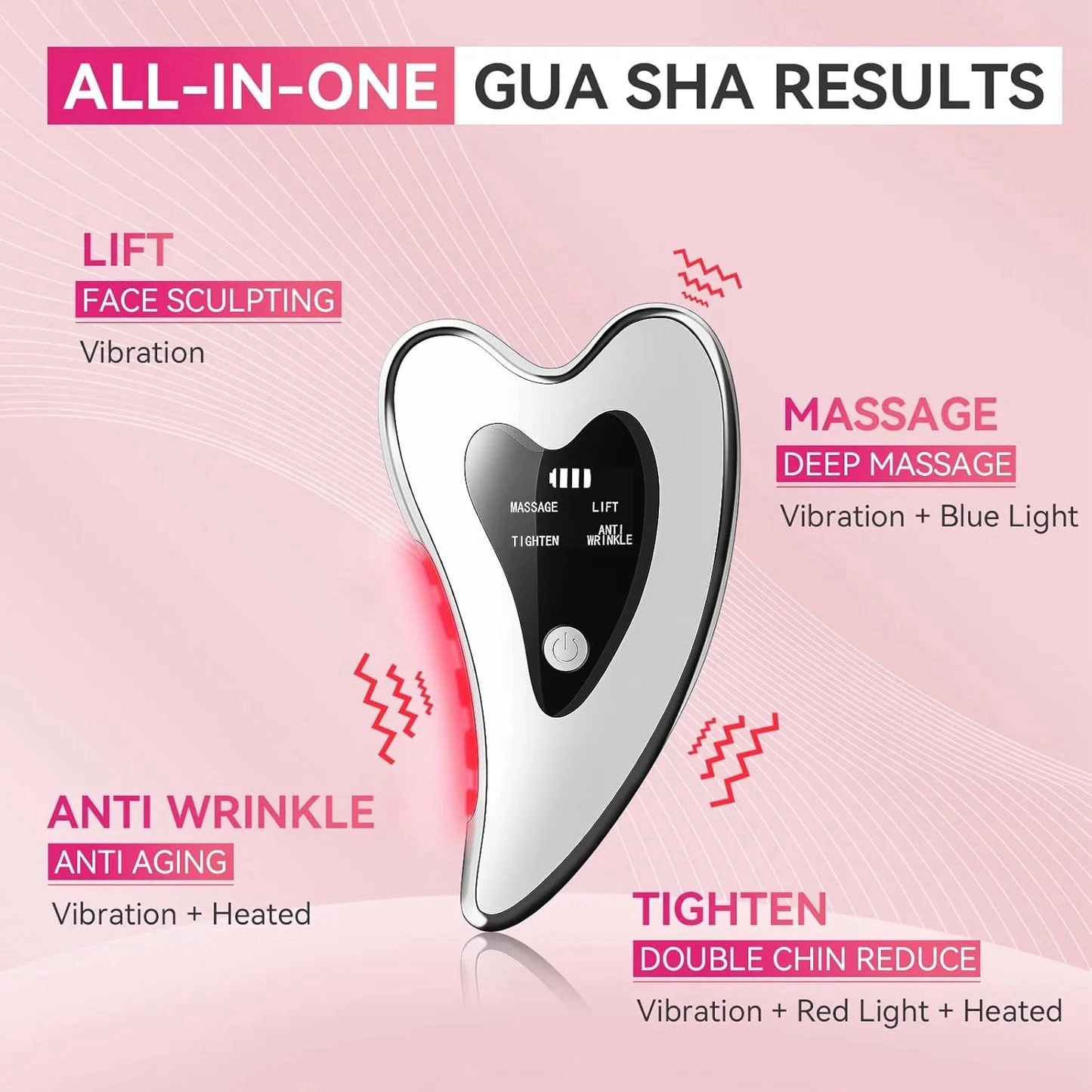 Electric Gua Sha Facial Massager Rechargeable Heated Vibration Red/Blue Light