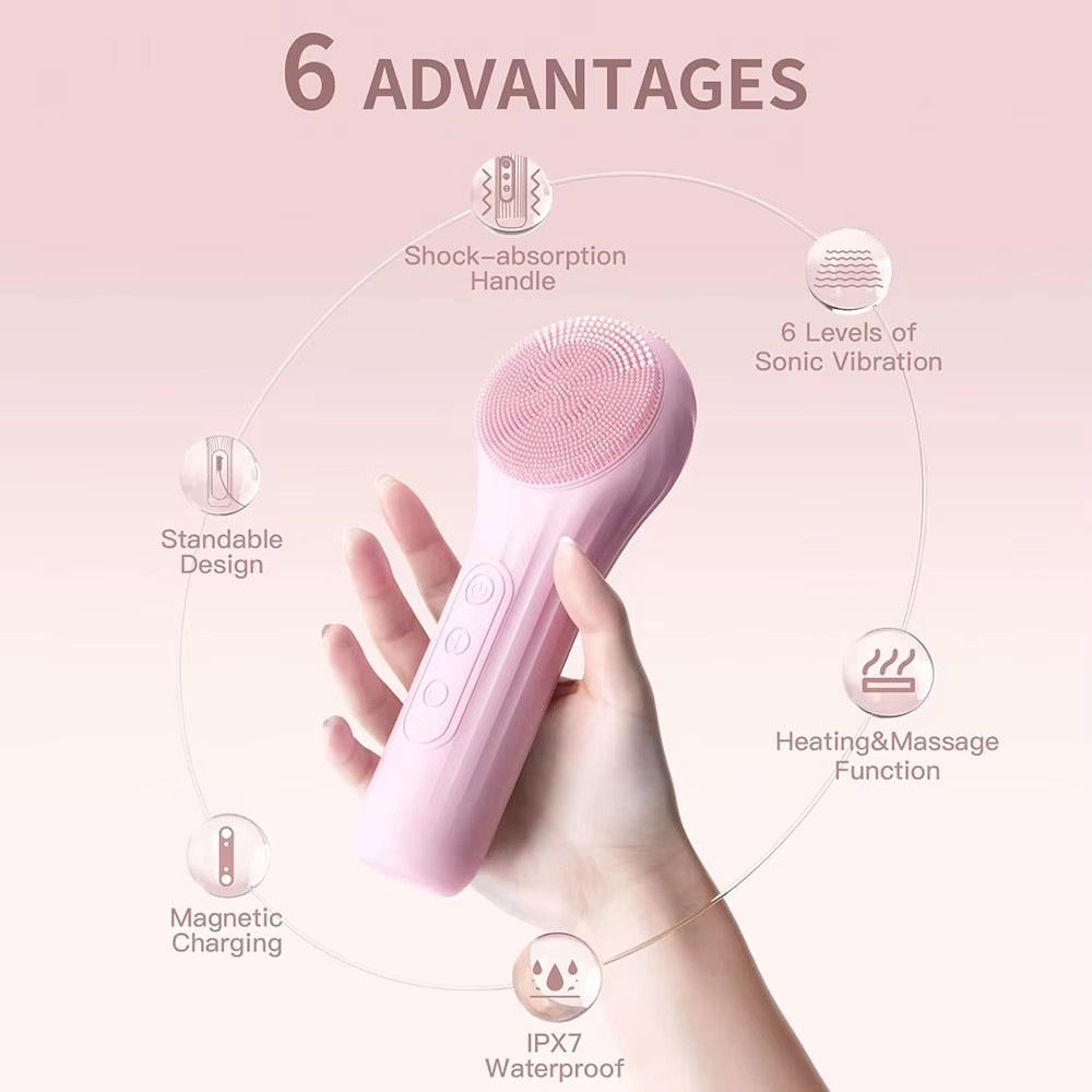 Sonic Waterproof Facial Cleansing Brush Rechargeable Scrubber Exfoliating Vibrat