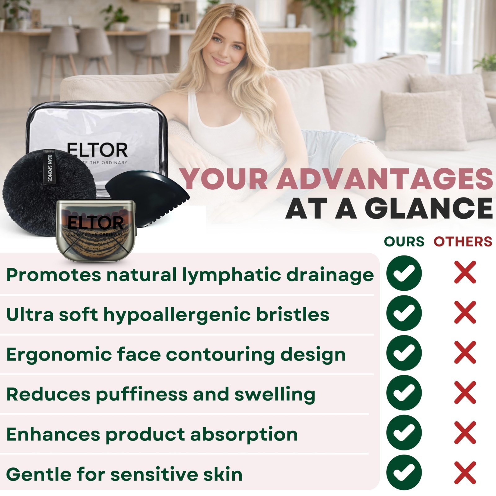 Lymphatic Drainage Face Brush & Gua Sha Stone Set | Anti-Puffiness & Sculpting T