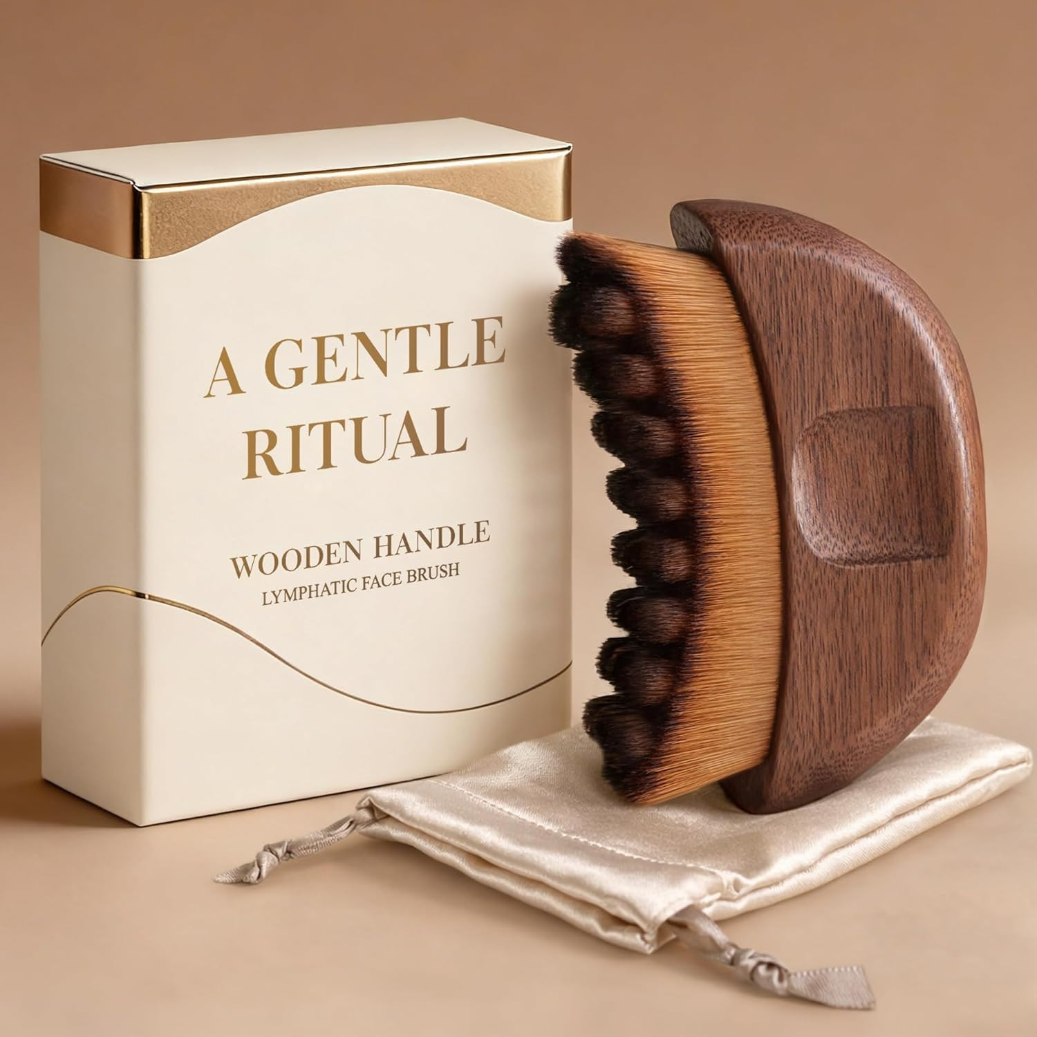 Lymphatic Contour Face Brush – Wooden Handle Lymphatic Drainage Face Sculpting B