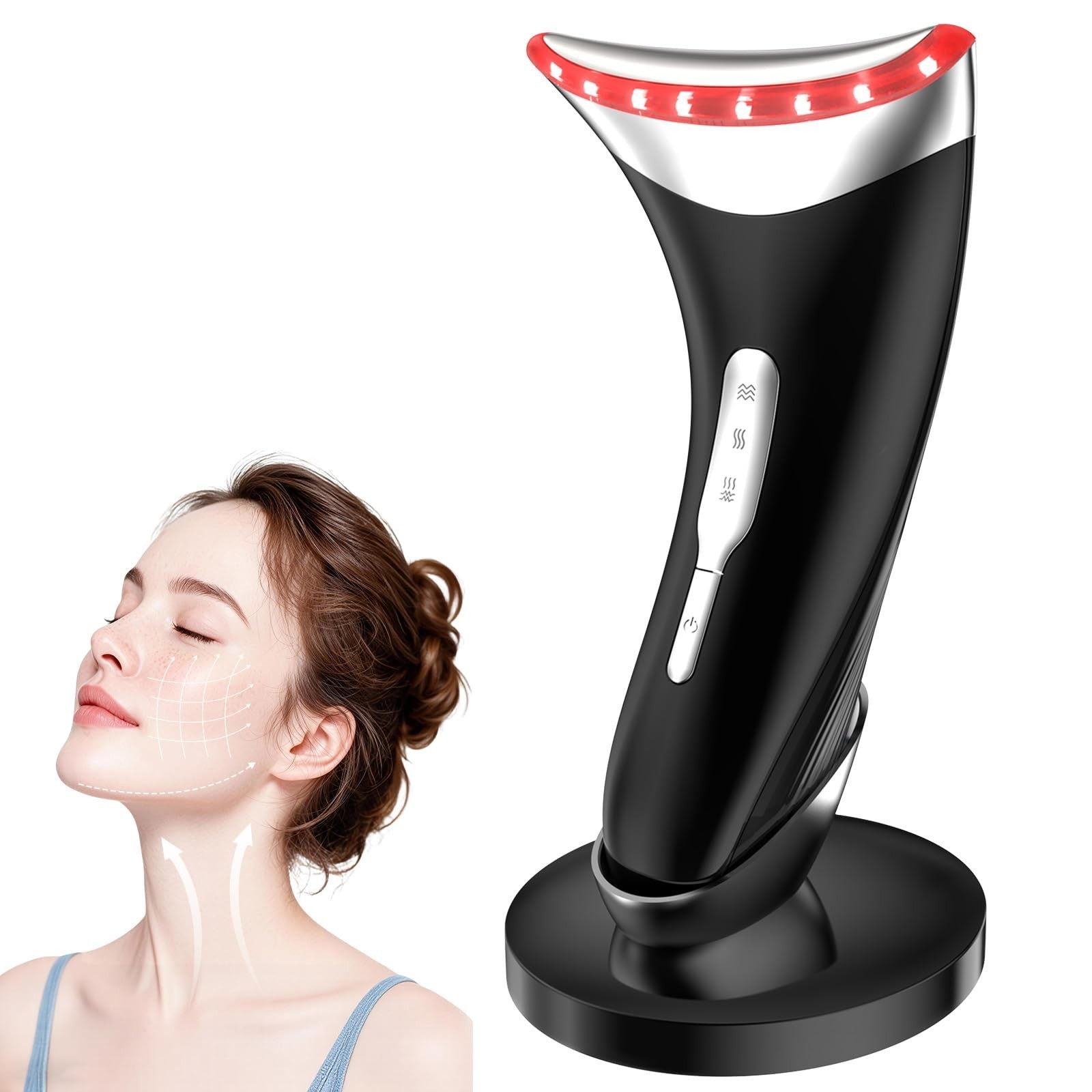 7-in-1 LED Neck & Facial Sculpting Tool, Vibration & Thermal Massager for Wrinkl