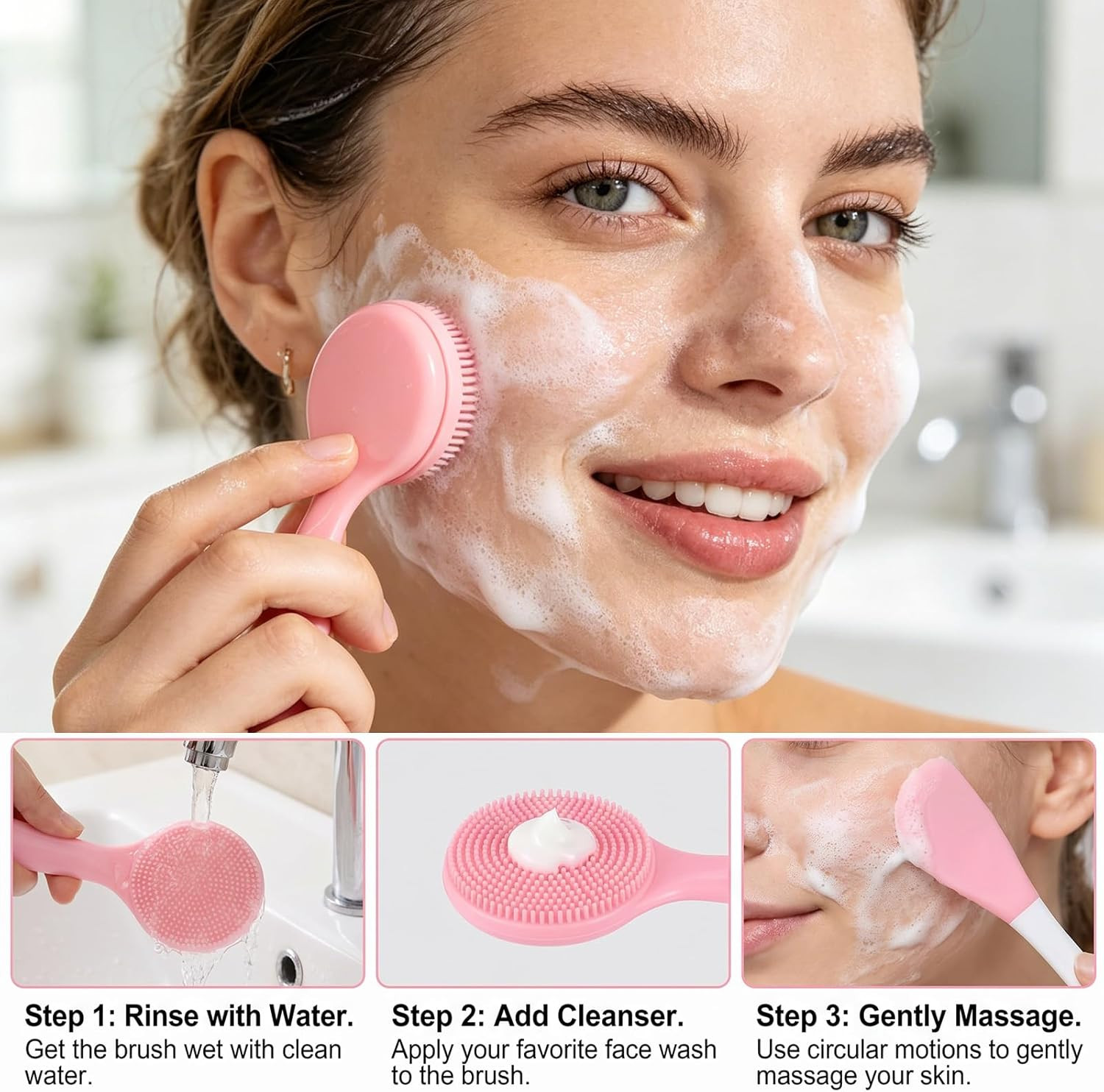 4 Pack Silicone Facial Cleansing Brush Manual Faces Scrub Brushes 2 in 1 Silicon