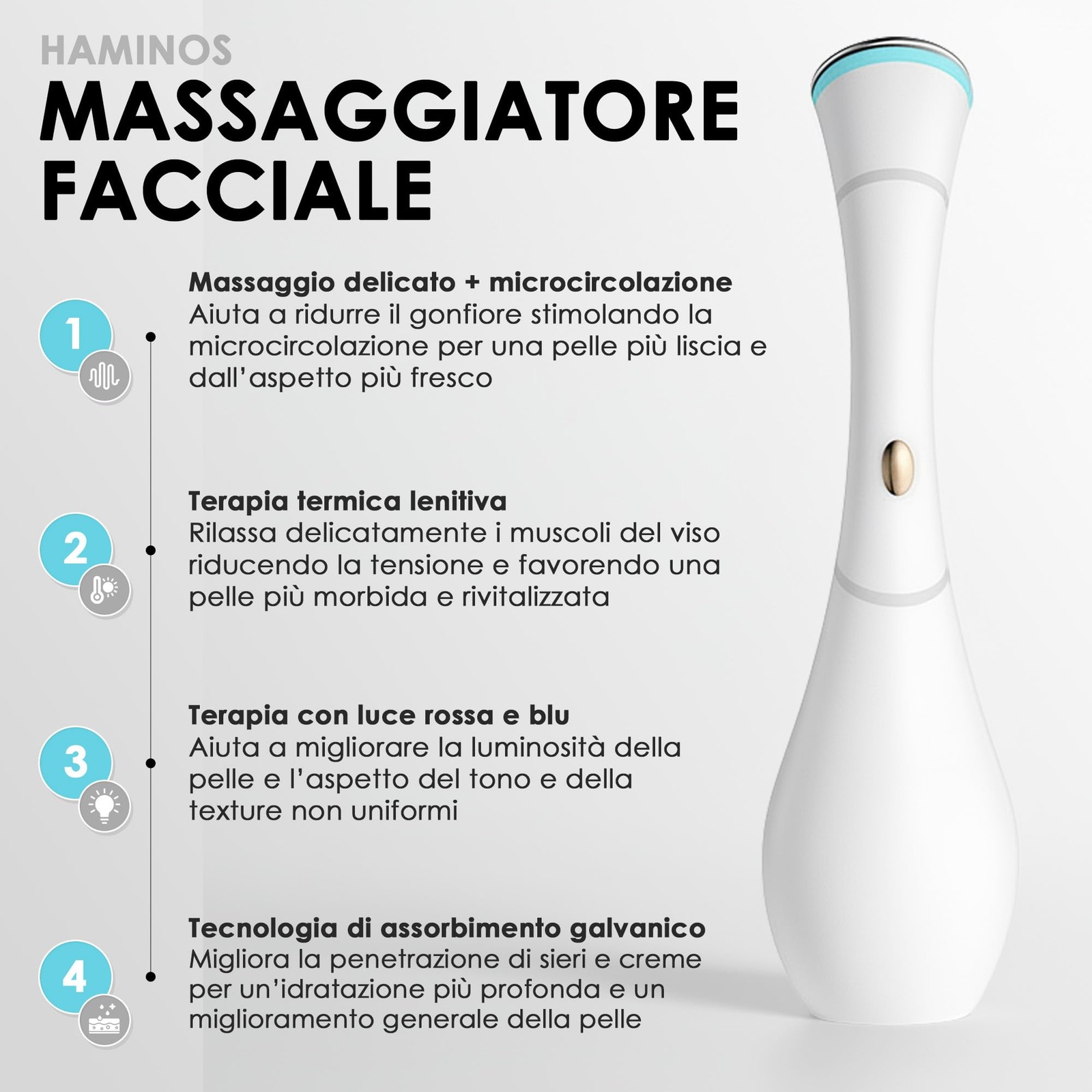 HAMINOS Facial Massager with Hyaluronic Acid Serum, 4-in-1 Face Massager…