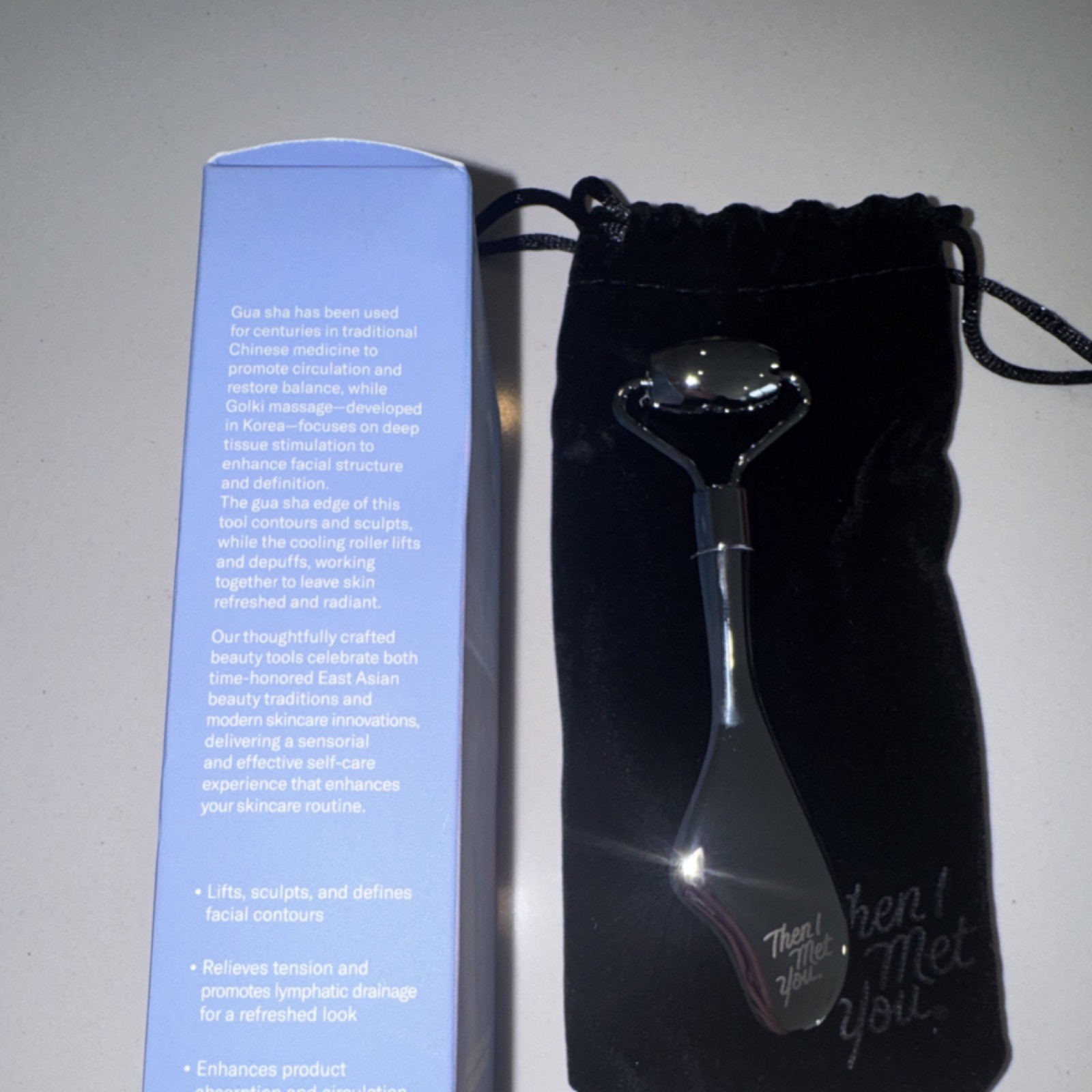 Then I Met You Golki Sculpt & Lift Gua Sha Roller Silver Dual-Ended