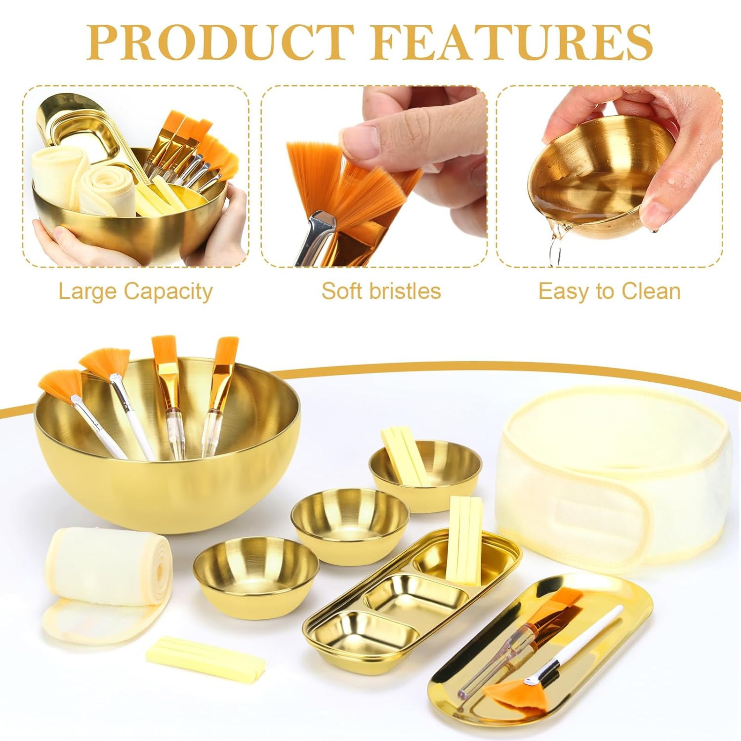 26 Gold Esthetician Supplies 3 Fan Brushes Esthetician 3 Facial Mask Mixing Bowl