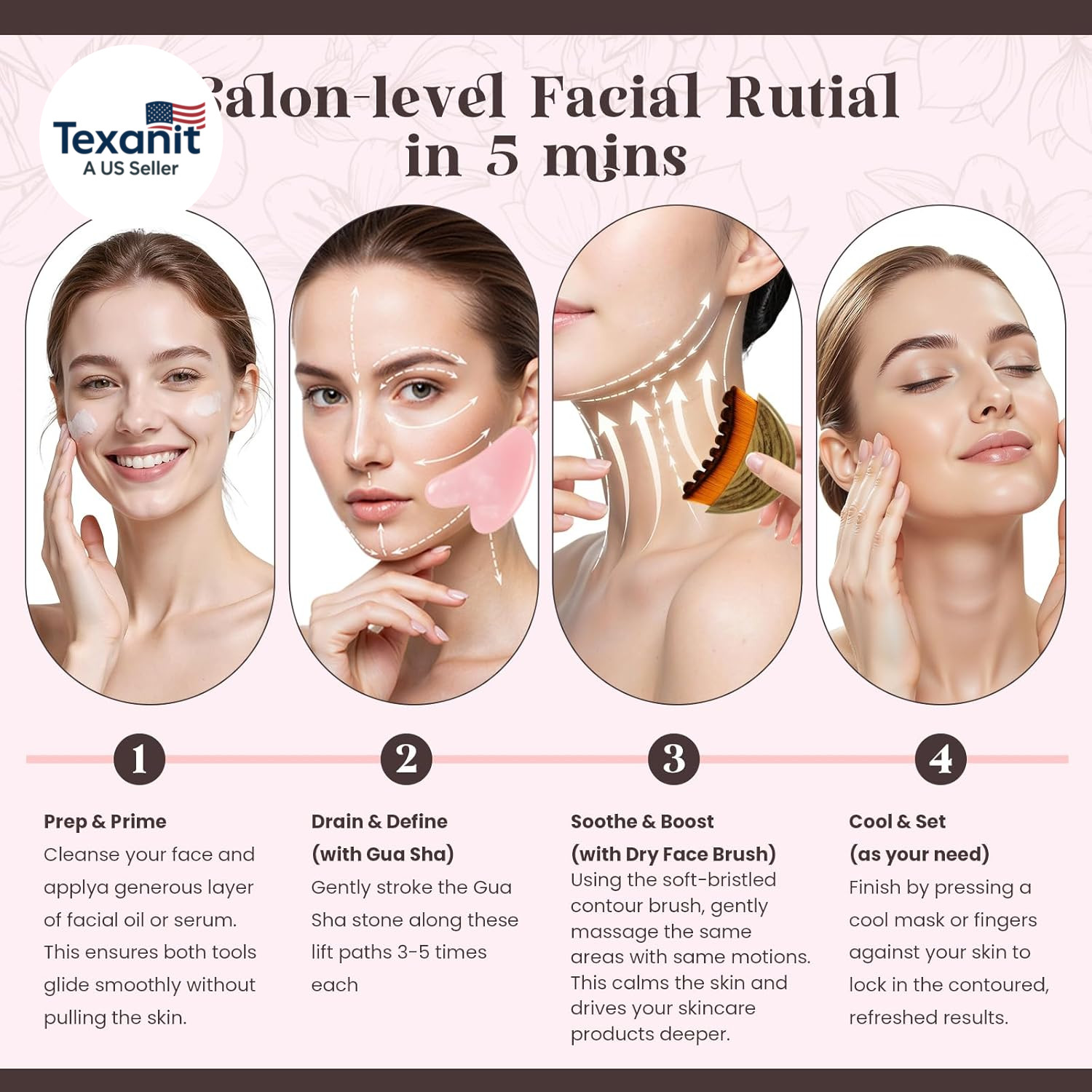 Lymphatic Contour Face Brush and Gua Sha Set, 2-In-1 Manual Facial Brushes for L