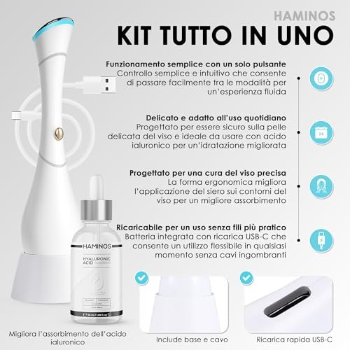HAMINOS Facial Massager with Hyaluronic Acid Serum, 4-in-1 Face Massager…