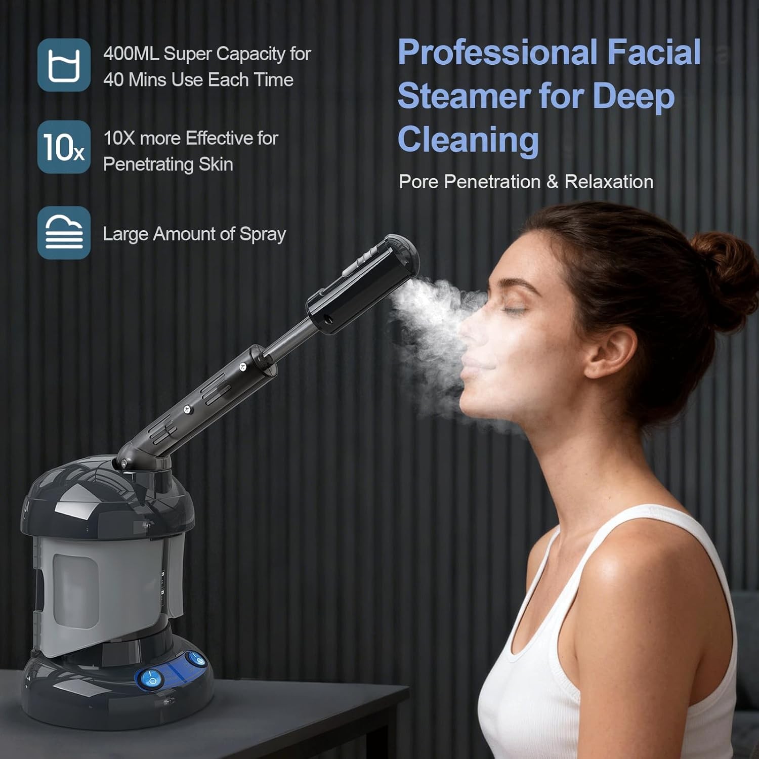 Nano Ionic Facial Steamer Portable Face Steamer w/ Extendable 360° Rotating Arm