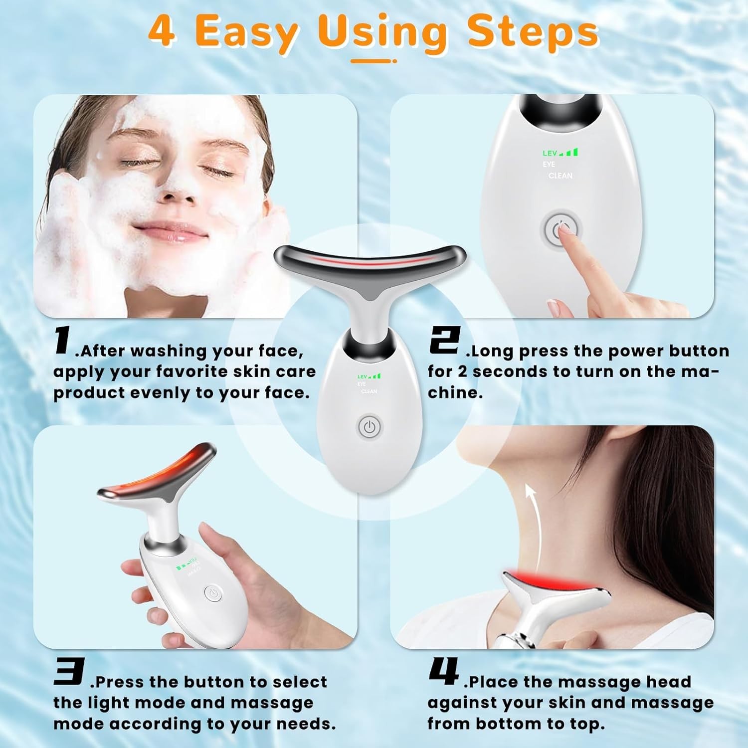Portable Rechargeable Face Massager Tool with LED Light Therapy – Glossy White