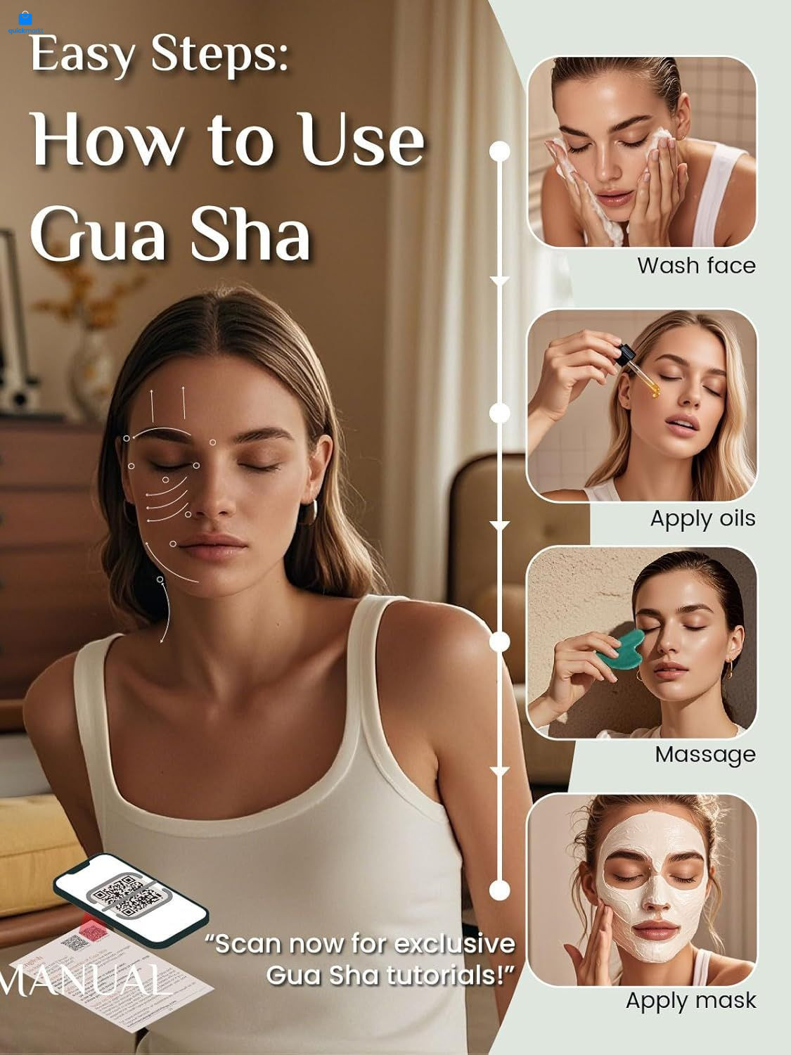 Rena Chris Gua Sha Facial Tools: Natural Jade Stone Guasha Tool for Green