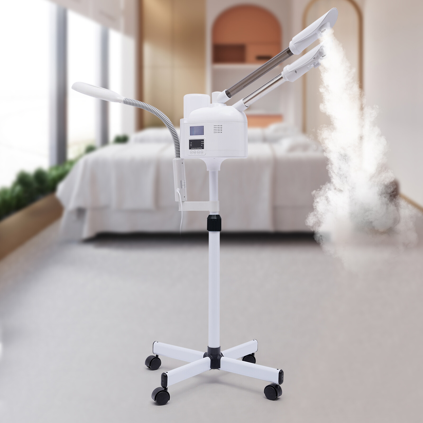 3 In 1 Facial Steamer Upgrade Steamer With Hot & Cold Nozzle Led Magnifying Lamp