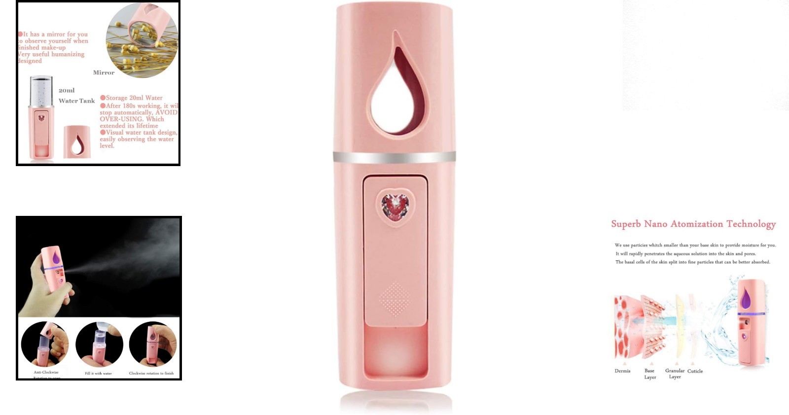 Mini Facial Steamer with Mirror – 20ml Visual Water Tank for Refreshing Skin