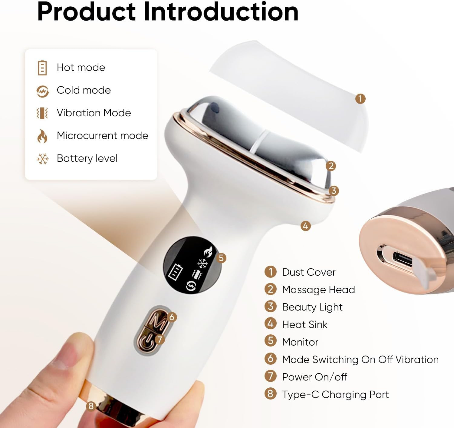 Microcurrent Facial Device with Red Light Therapy – 7-In-1 LED Sculptor & Hot Gu