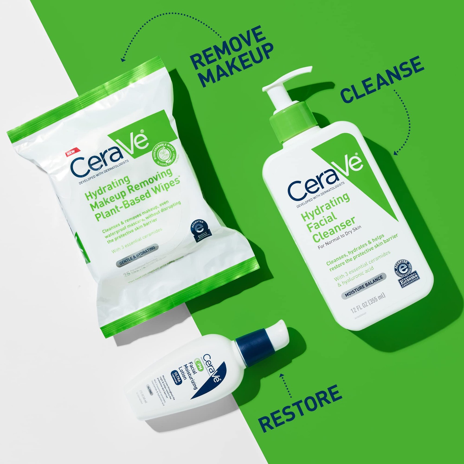 CeraVe Makeup Remover Wipes, Plant Based Face 1 Count (Pack of 25), GREEN