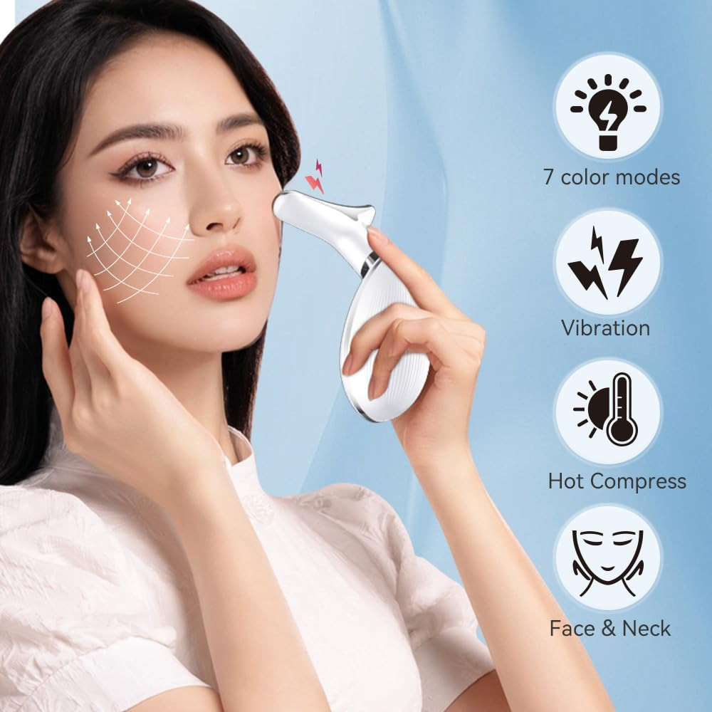 7-in-1 Neck and Face Massager with Vibration and Thermal Function (White)