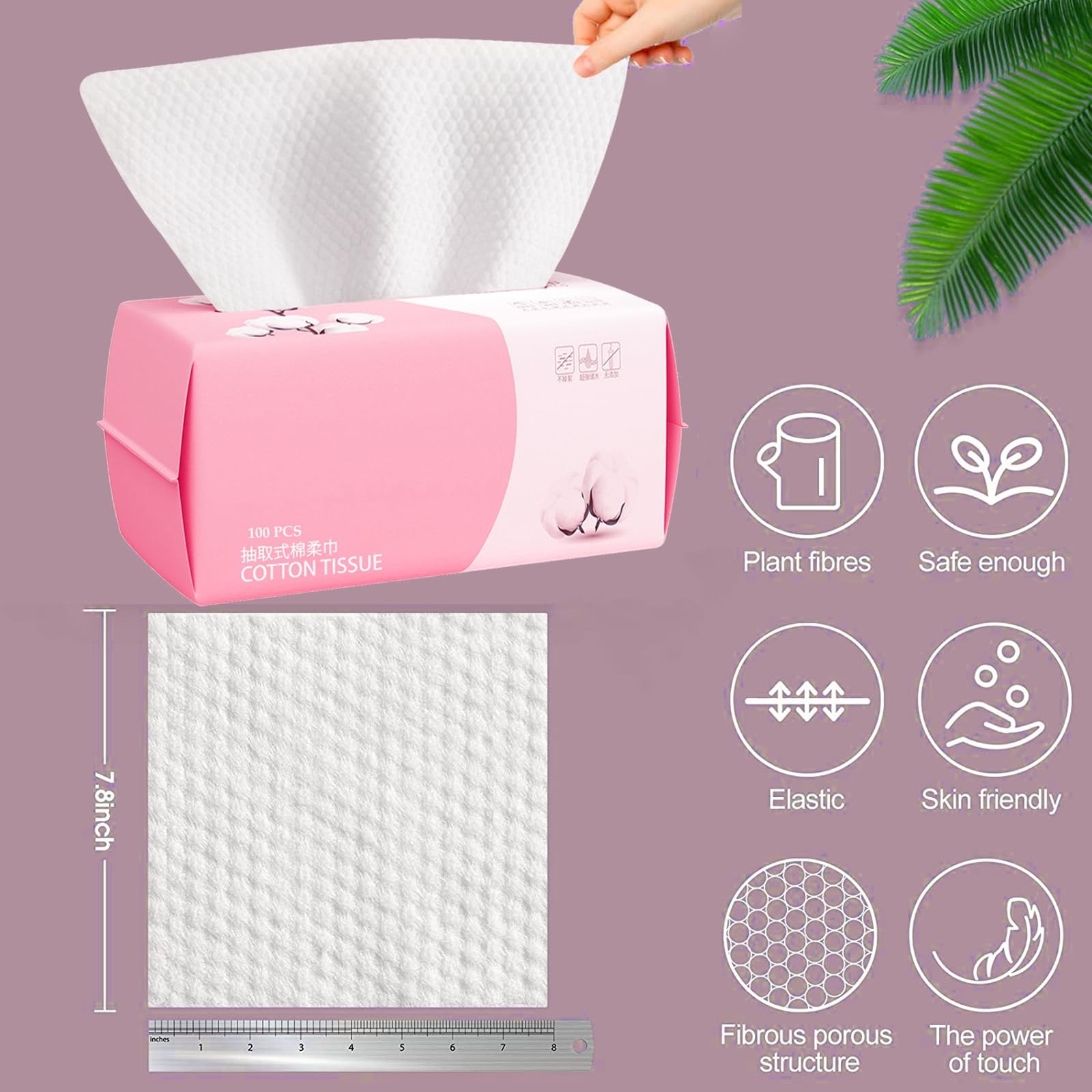 Disposable Face Towel 100 Count for Washing Soft 100 (Pack of 6), Pink