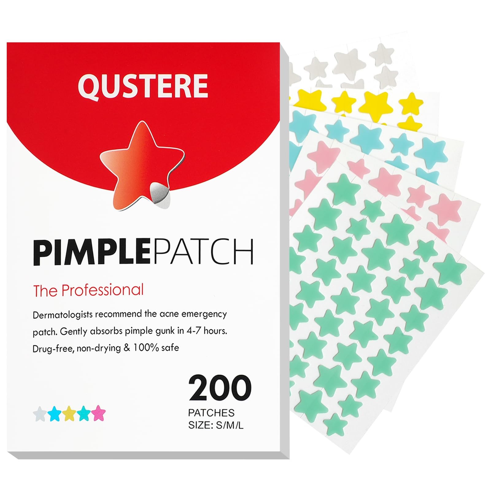 QUSTERE Pimple Patches for Face, Hydrocolloid Acne 200 Count (Pack of 1), red