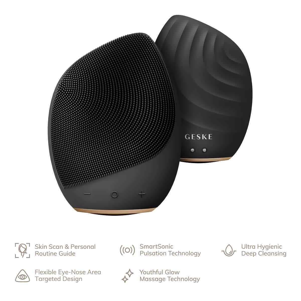 NIB GESKE Sonic Facial Brush 5 in 1. Rechargeable, Vibrating, Silicone Dark Gray