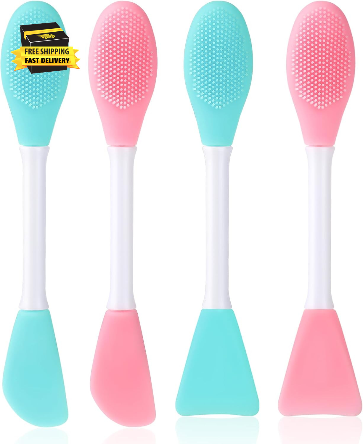 4 Pcs 2 in 1 Double-Sided Facial Scrubber Brush Tool, Silicone Facial Cleansing