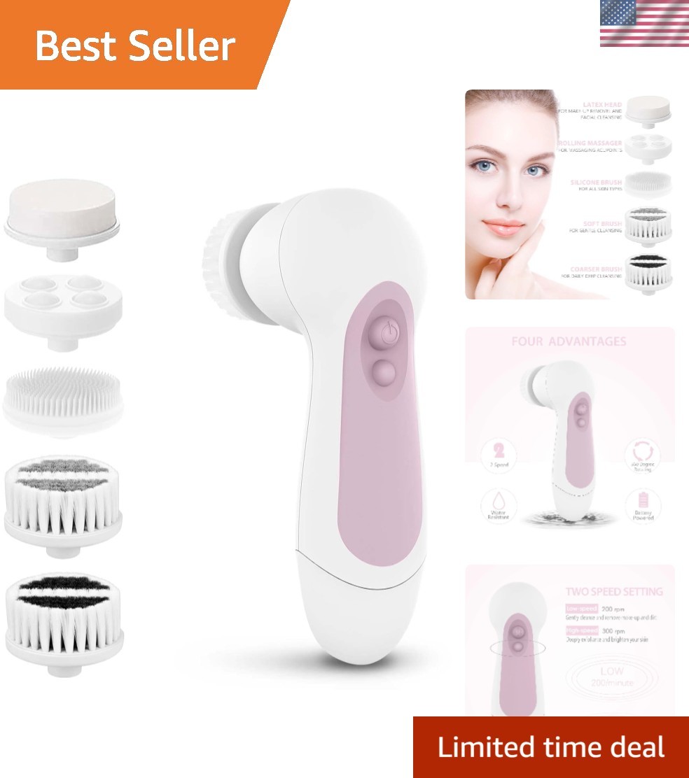 Portable Waterproof Spin Brush with 5 Exfoliating Heads – Deep Cleanse & Renew