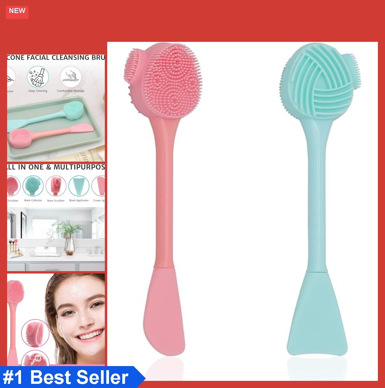 2 Pack Silicone Face Scrubber 4 in 1 Facial Cleansing Brush for Pore Cleansing