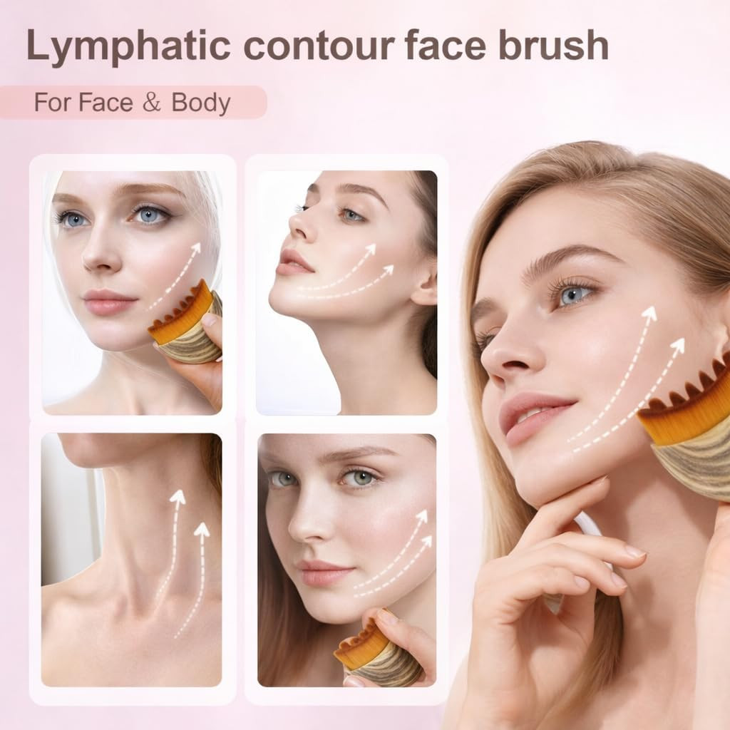 Lymphatic Face Brush for Jawline Sculpting, Facial Massage Brush with Soft Natur