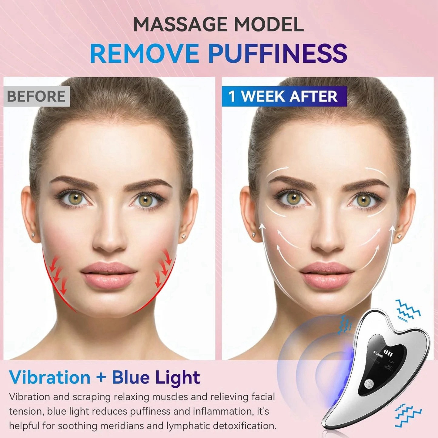 Electric Gua Sha Facial Massager Rechargeable Heated Vibration Red/Blue Light