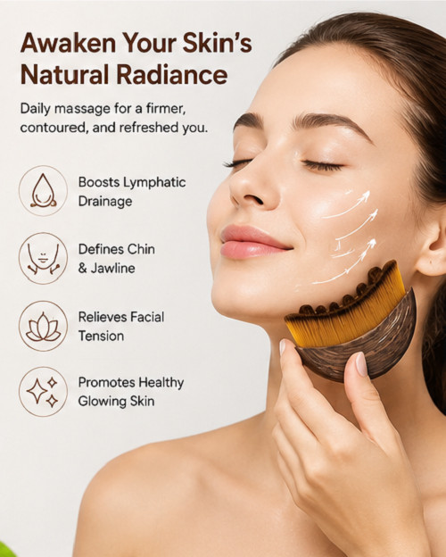 2pcs Ergonomic Facial Dry Brush, Lymphatic Drainage Jawline Contouring Massager