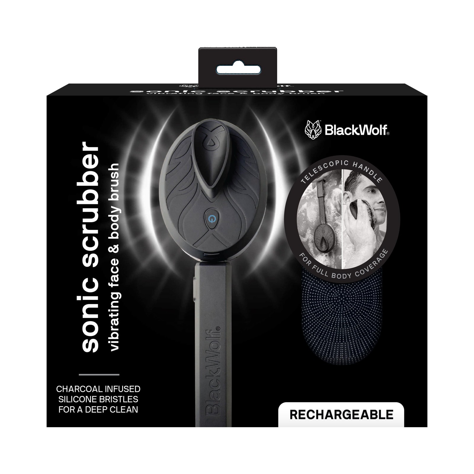 Black Wolf Vibrating Face and Body Brush, Scrubber