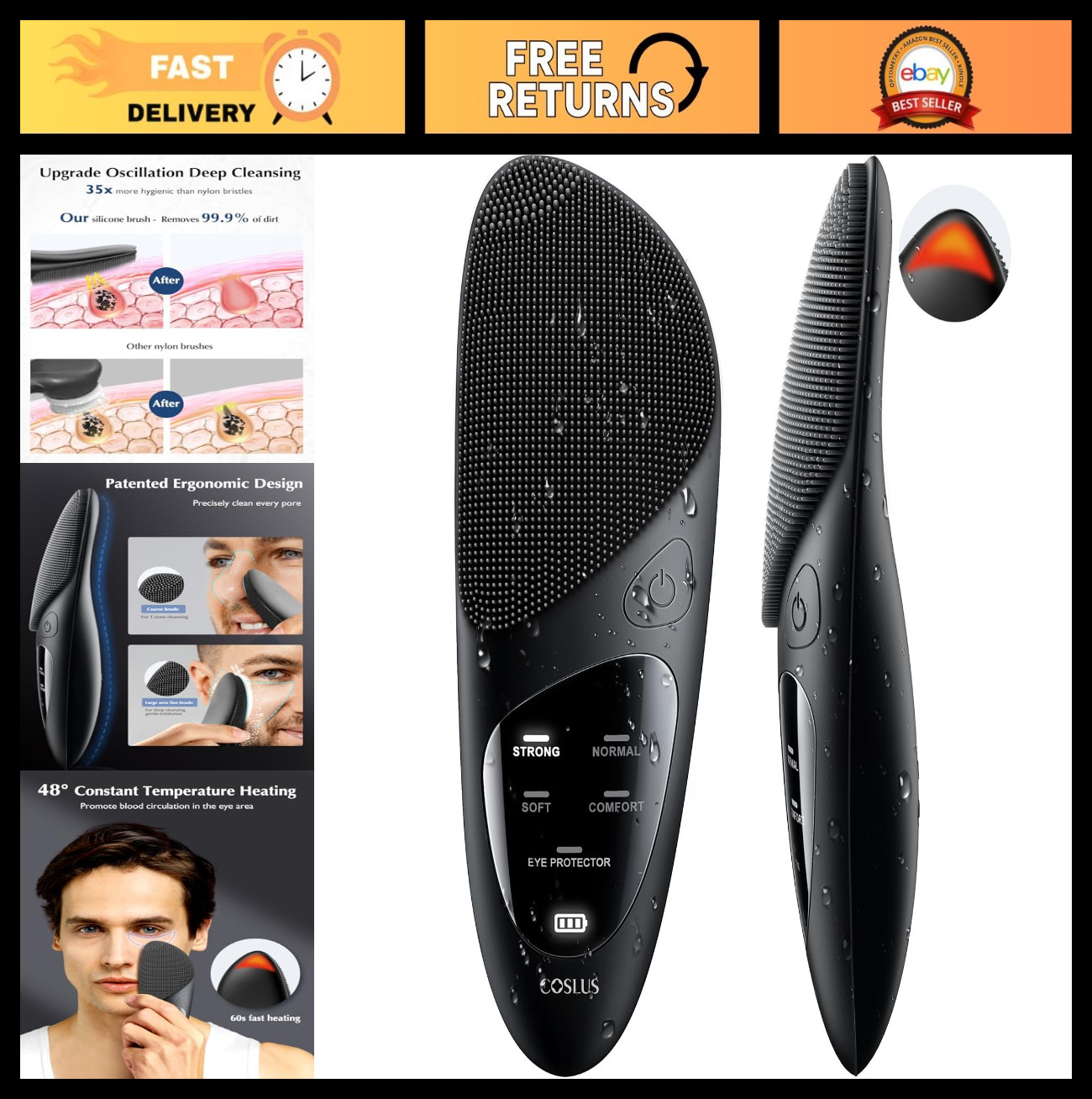 Portable Waterproof Silicone Face Scrubber Brush – Rechargeable, 4 Modes, Exfoli