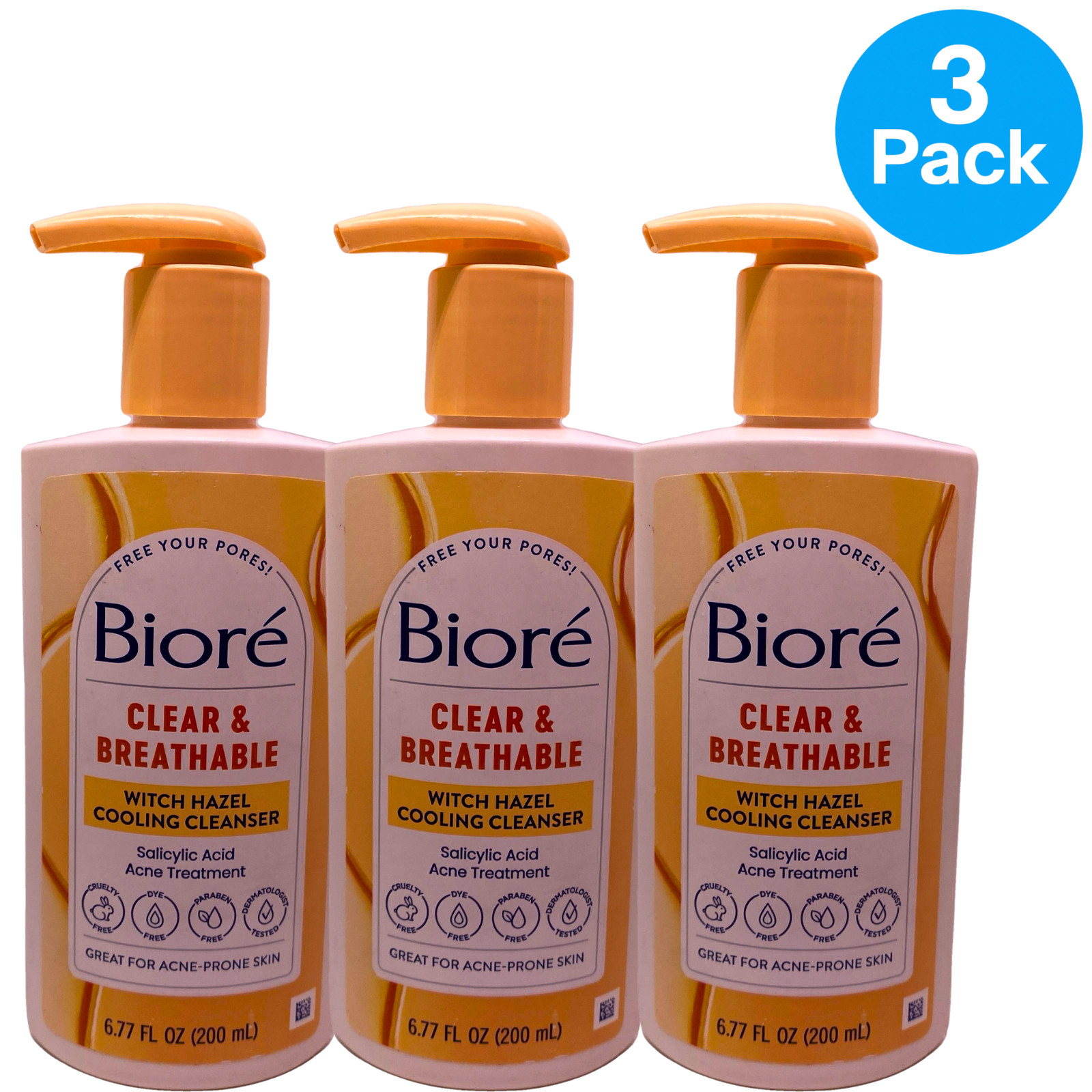 Bioré Clear & Breathable Witch Hazel Cooling Cleanser 6.77 oz 3 Pack Exp 02/27