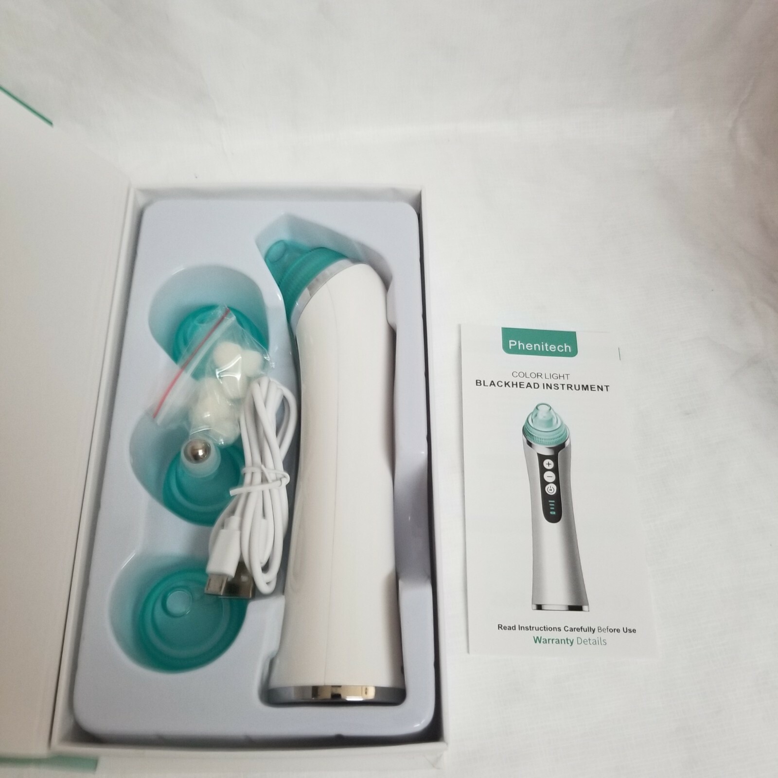 Phenitech Blackhead Instrument, 60 KPA Suction, 3 Color LED Lights, USB Charger