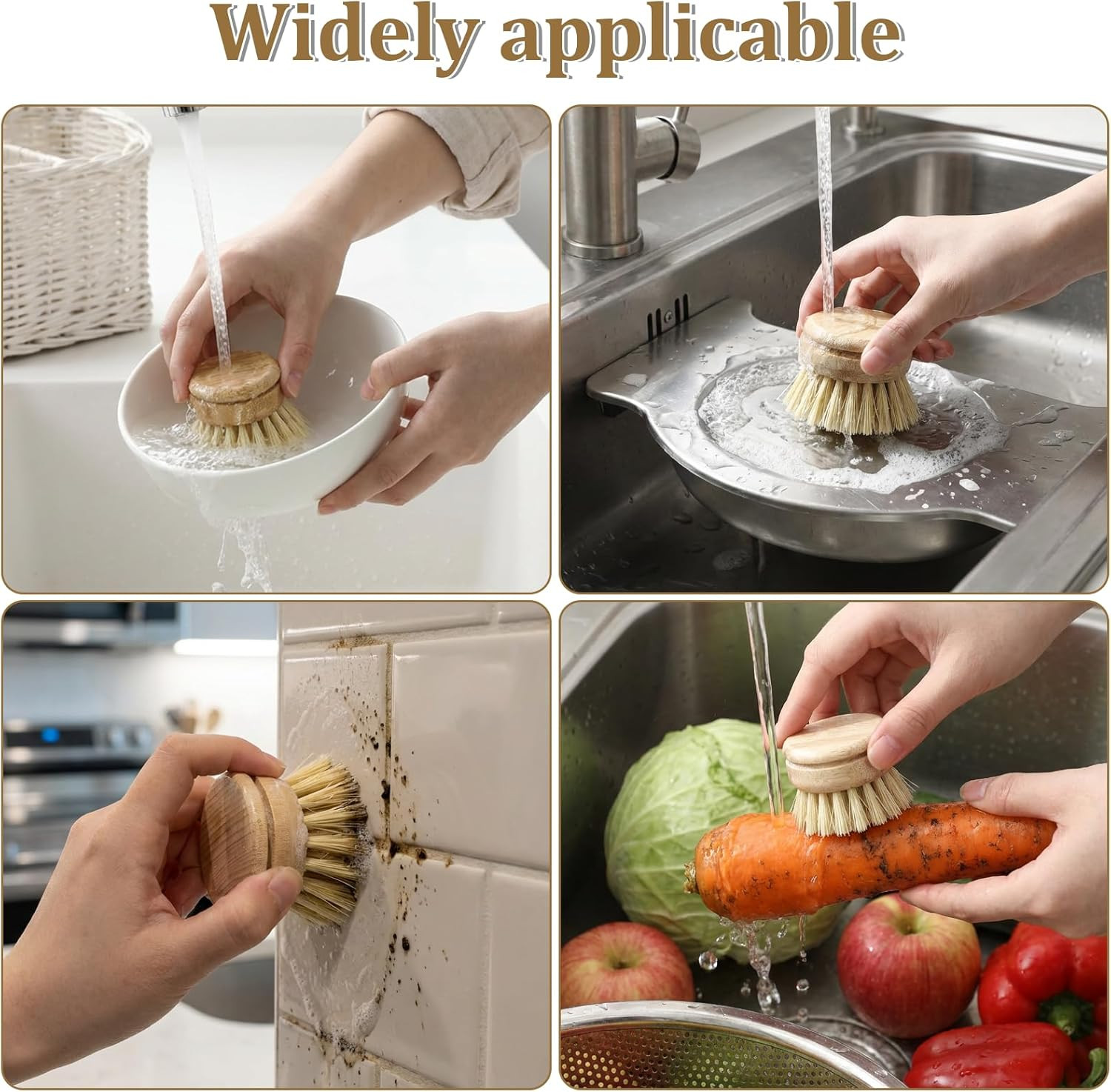 6 Pcs Bamboo Dish Brush Replacement Heads, 1.9 X 1.6 Inch Natural Sisal Bristle