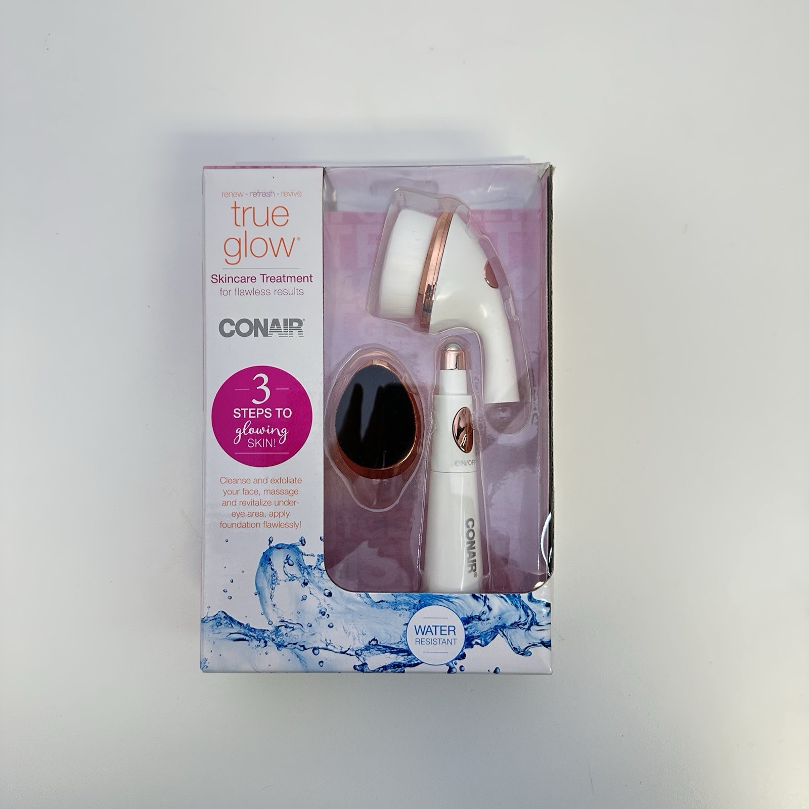 Conair True Glow Sonic Skincare Treatment 3 Step Facial Kit Brush Set New Sealed