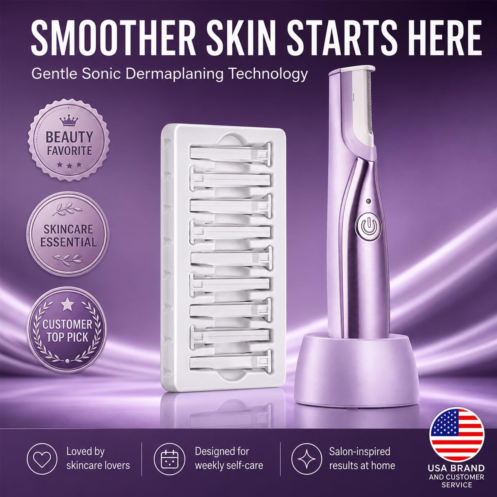 Rechargeable Dermaplane Razor for Women – 14 Blades, 3 Speeds, LED Light, Exfoli