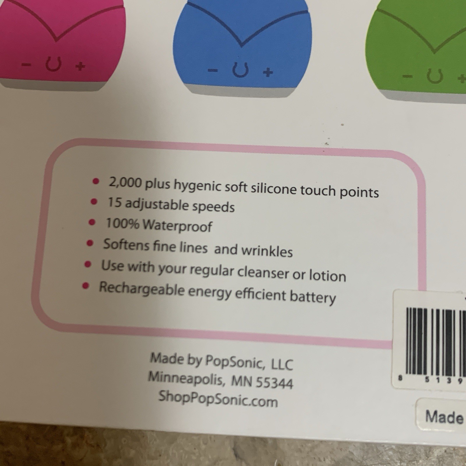 Pop Sonic Leaf Sonic Facial Cleansing Device Waterproof Silicone Yellow Open Box