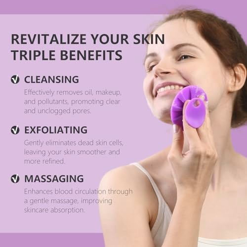 Silicone Face Scrubber 2 Pack Manual Facial Cleansing Brush Gentle Exfoliator