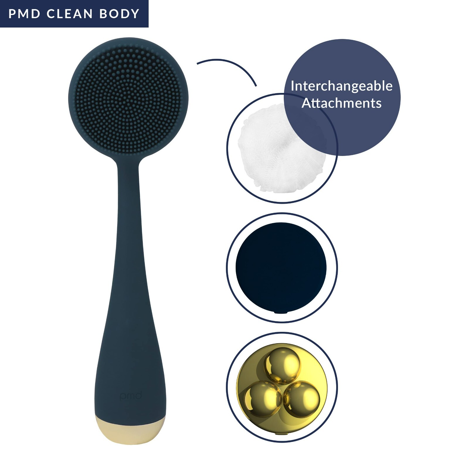 PMD Clean Body Smart Body Cleansing Device with 3 Attachments Massage NAVY BLUE