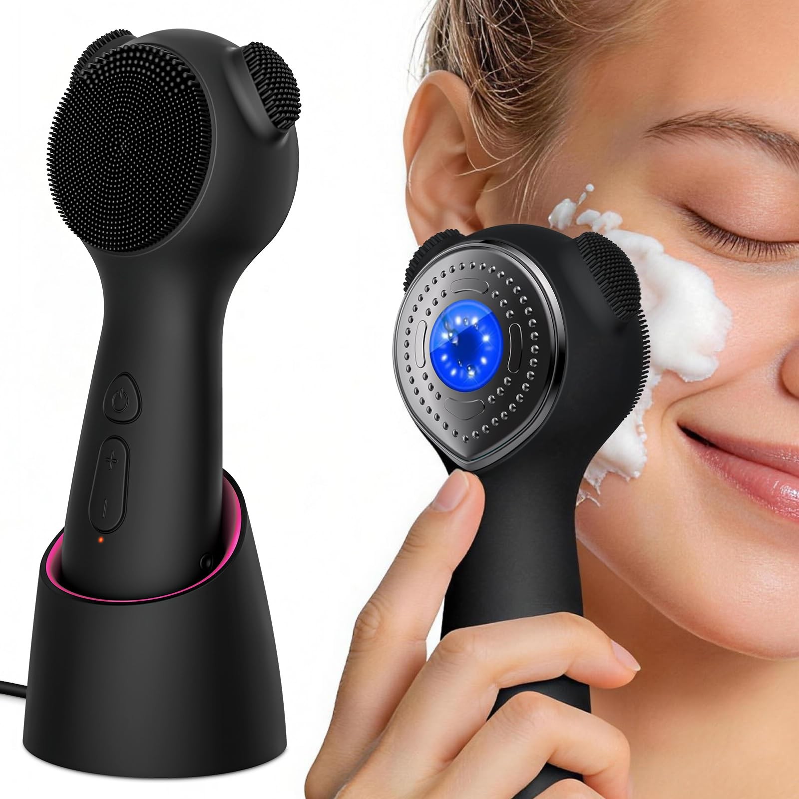 Scrubber Exfoliator, Rechargeable Silicone Cleansing Brush with Heat Massage …