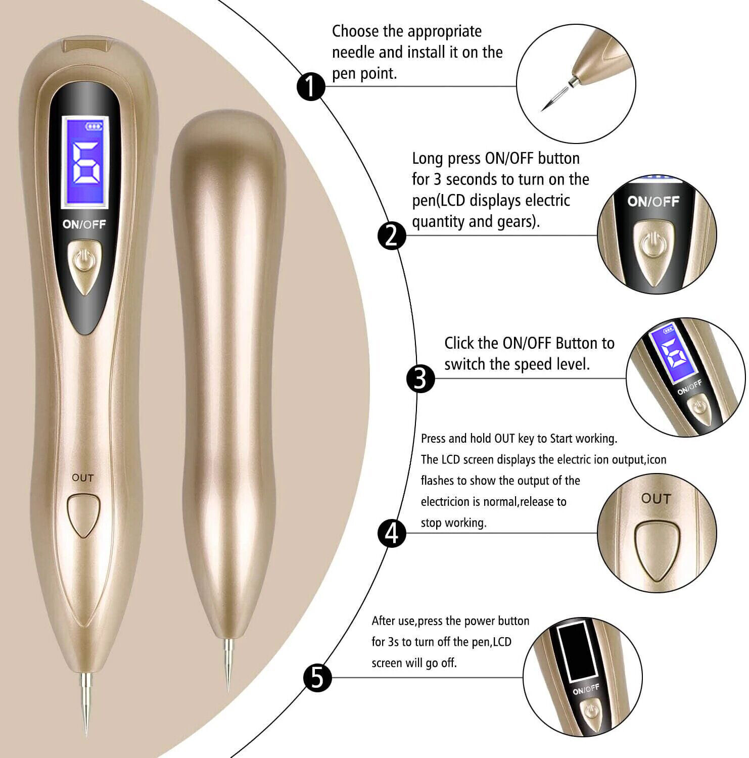 USB LCD Laser Plasma Pen Skin Tag Freckle Wart Tattoo Remove Dark Spot Removal