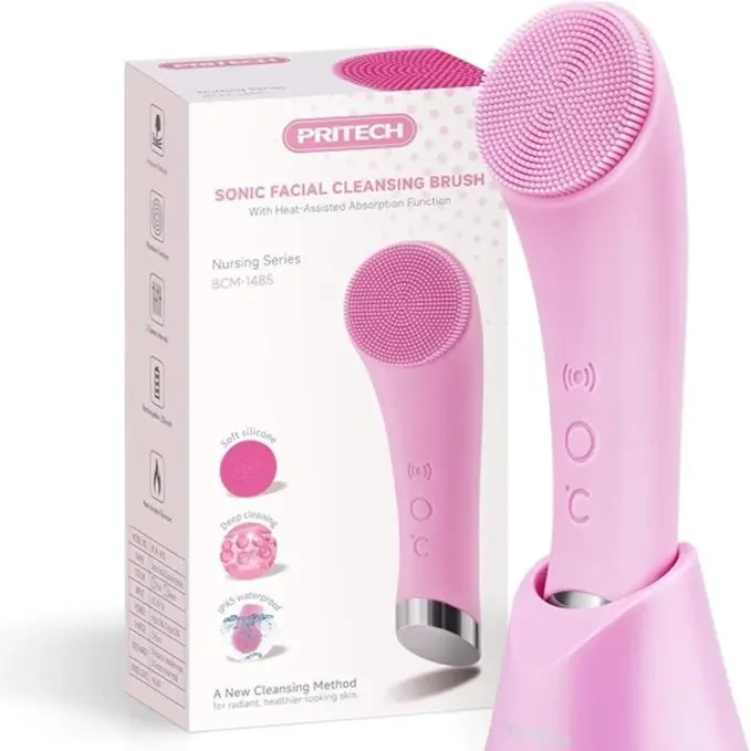 PRITECH Facial Cleansing Brush – Heatable Silicone Face Scrubber & Massager