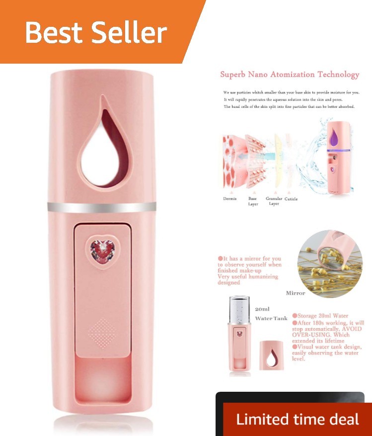 Portable Nano Facial Mister Pink with Mirror and 20ml Water Tank