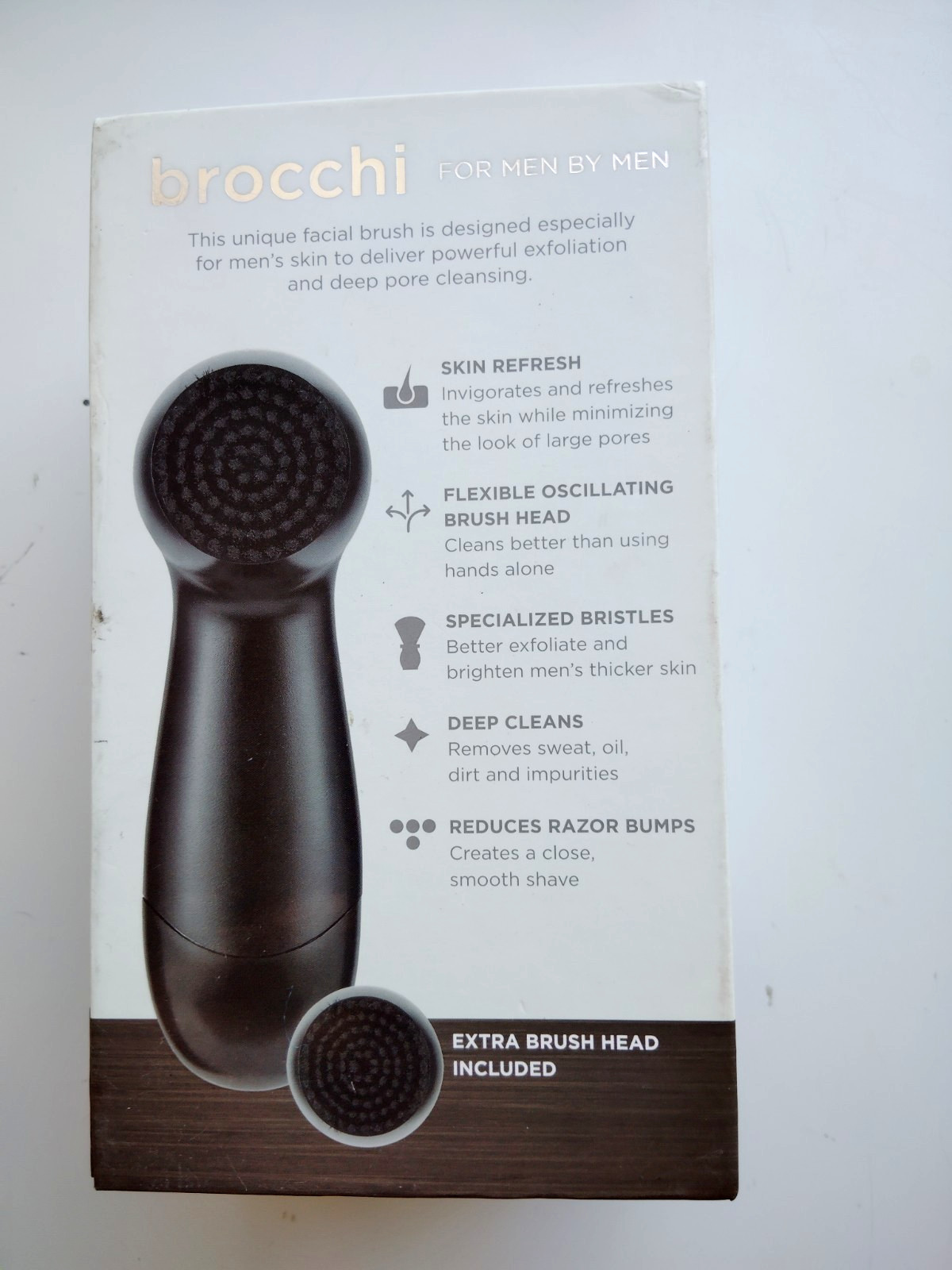 brocchi Mens Deep Cleaning Facial Brush System Black 2 Speed 2 Heads NEW