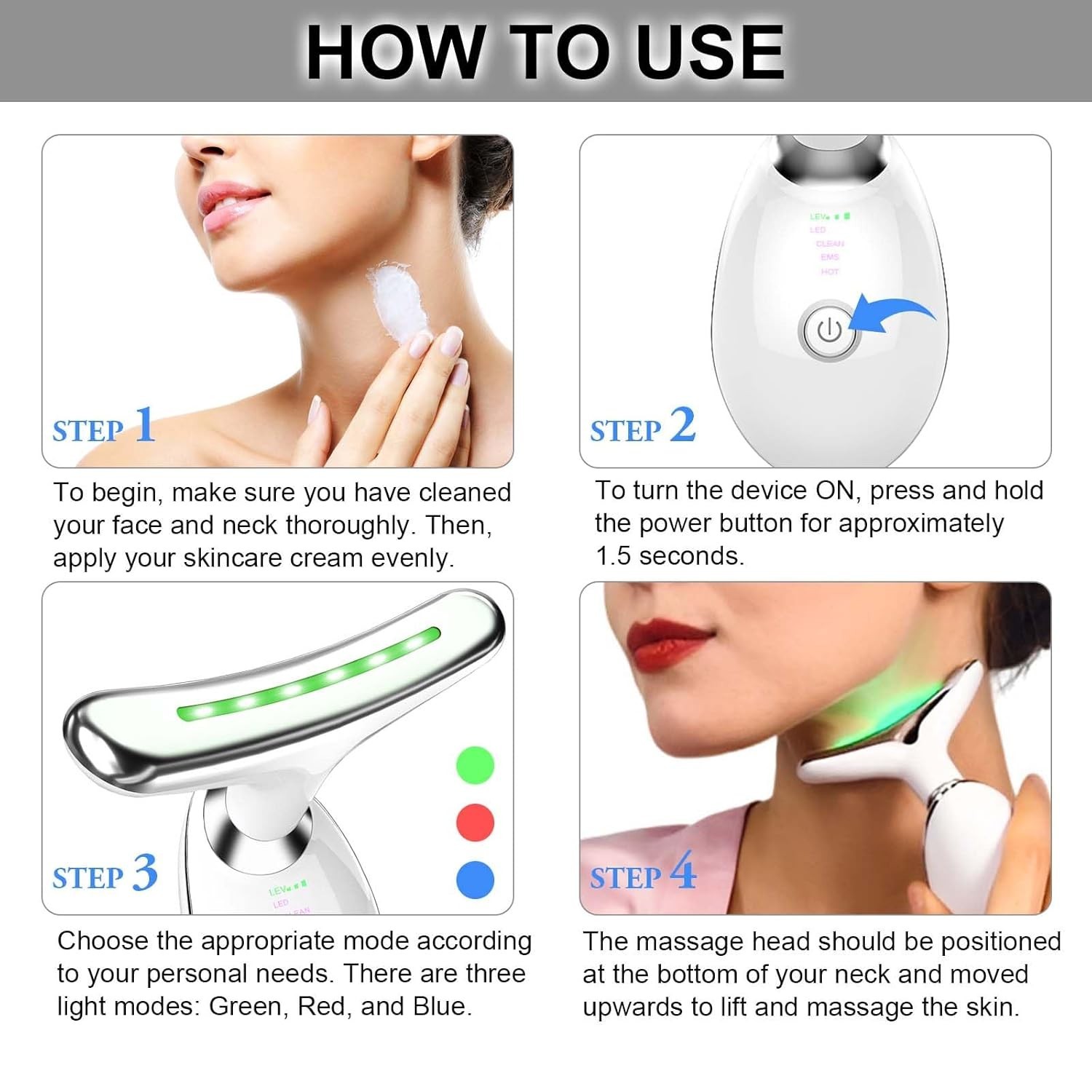 3 Color LED Face Neck Massager EMS Beauty Device Facial Sculpting Tool