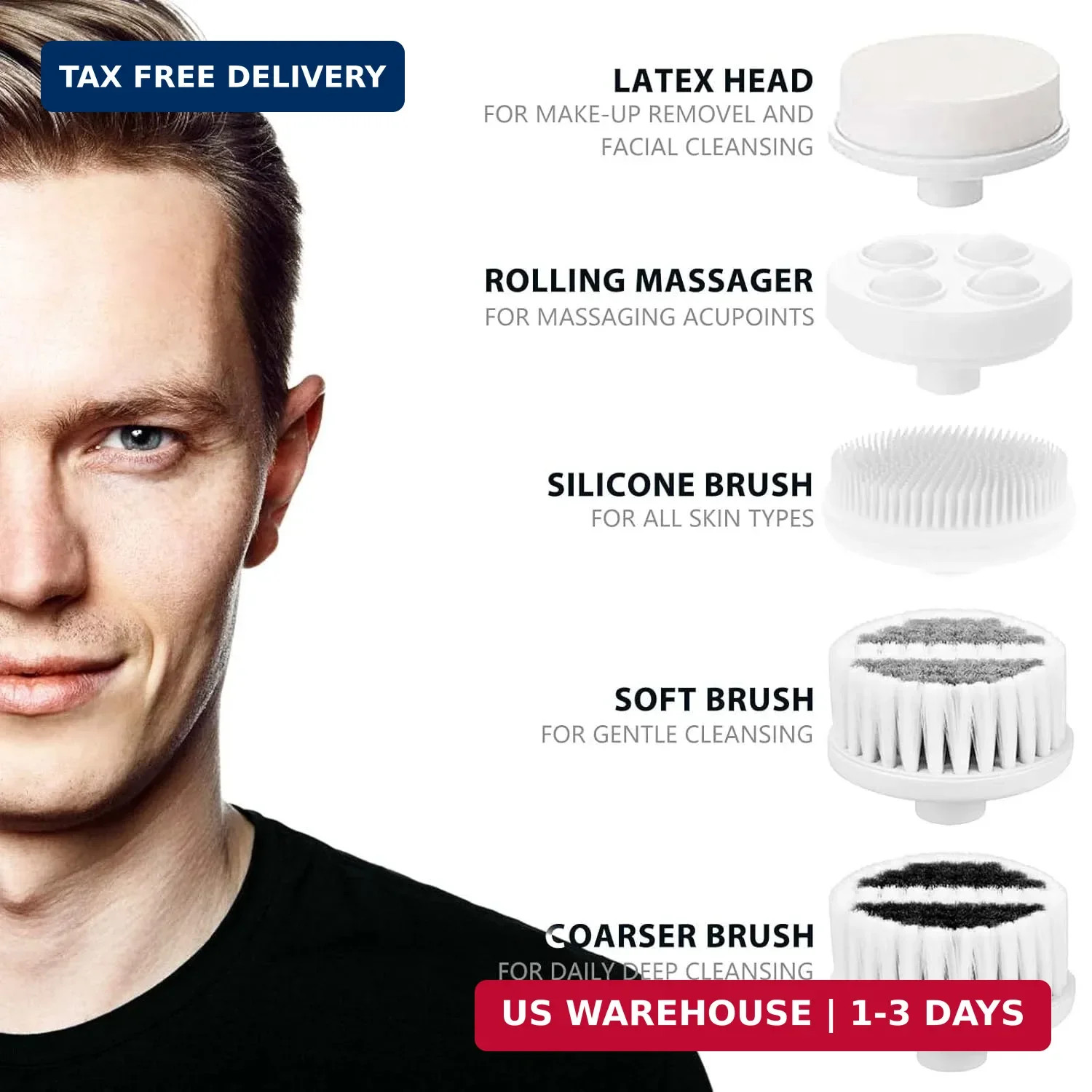 Waterproof Facial Cleansing Spin Brush Set with 5 Exfoliating Brush Heads – Elec